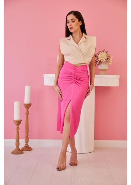 Büzglü Yırtmaçlı Etek