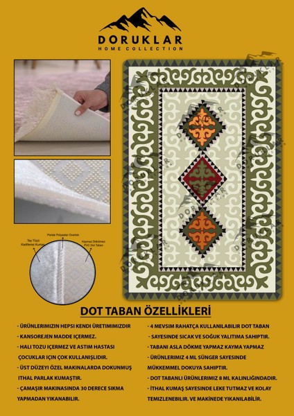 Kilim Desenli Kaymaz Tabanlı Yıkanabilir Leke Tutmaz Dot Taban Halı