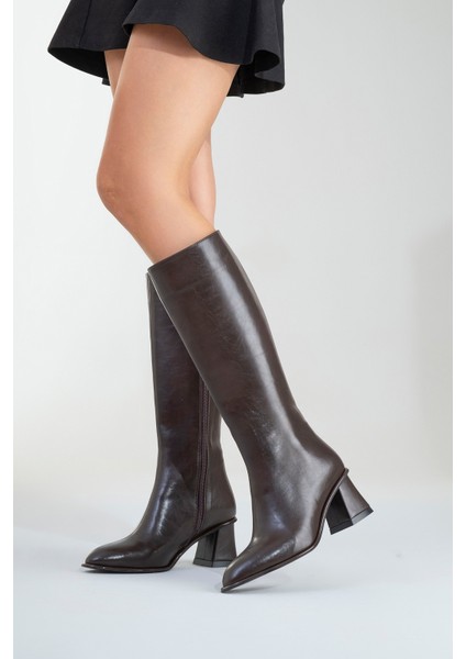 Paradis Kahverengi Cilt Kadın Kalın Topuklu Çizme fırsatları