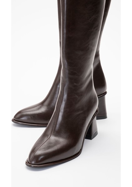 Paradis Kahverengi Cilt Kadın Kalın Topuklu Çizme indirimleri