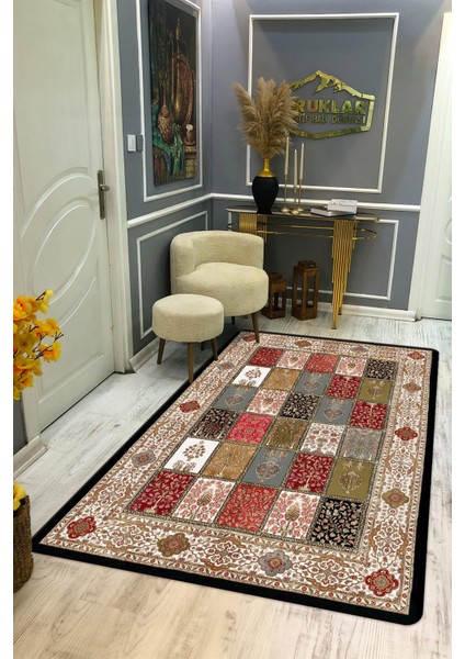 Kaymaz Tabanlı Yıkanabilir Leke Tutmaz Kilim Desenli Salon Halısı Dot Taban Halı KDH18