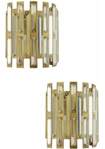 Gallıano Eskitme 2'li Aplik Seti Kristal Taşlı Modern Yatak Odası-Yatak Başı Duvar Lambası