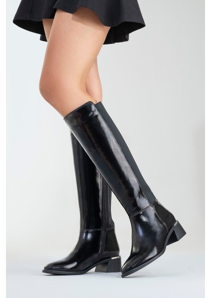 Rochos Siyah Rugan Streç Detaylı Deri Kadın Çizme fiyatları