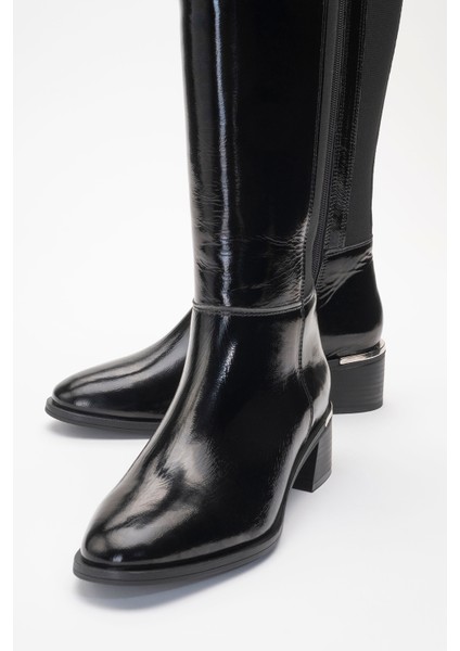 Rochos Siyah Rugan Streç Detaylı Deri Kadın Çizme fırsatları