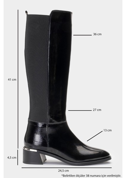 Rochos Siyah Rugan Streç Detaylı Deri Kadın Çizme indirimleri