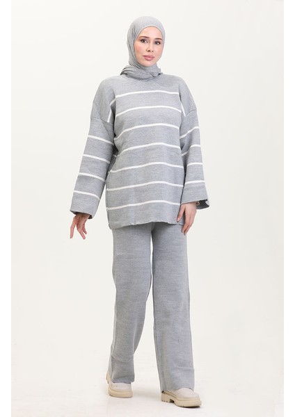 Çizgili Triko Takım 3083-05 Gri fiyatları