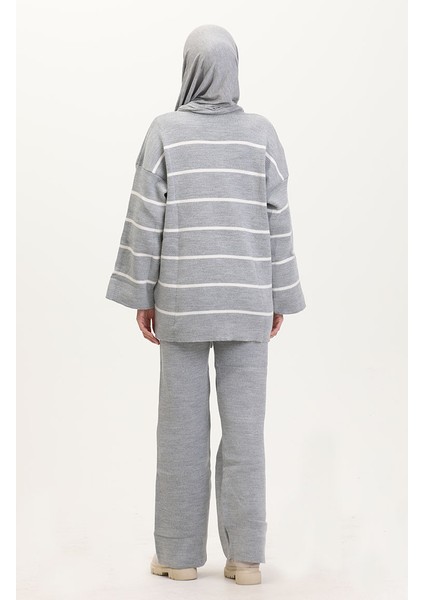 Çizgili Triko Takım 3083-05 Gri indirimleri