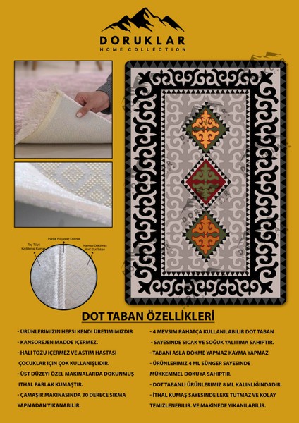 Kilim Desenli Kaymaz Tabanlı Yıkanabilir Leke Tutmaz Dot Taban Halı