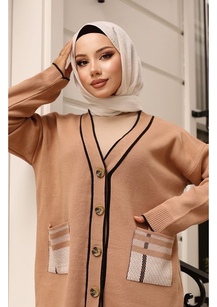Cepli Hırkalı Triko Takım 24116-03 Camel modelleri