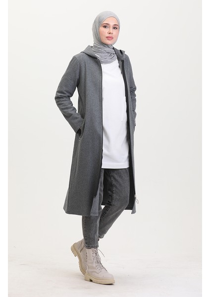 Kapüşonlu Kaşe Kap 8001-02 Gri