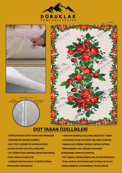 Kaymaz Tabanlı Yıkanabilir Leke Tutmaz Kilim Desenli Salon Halısı Dot Taban Halı KDH41