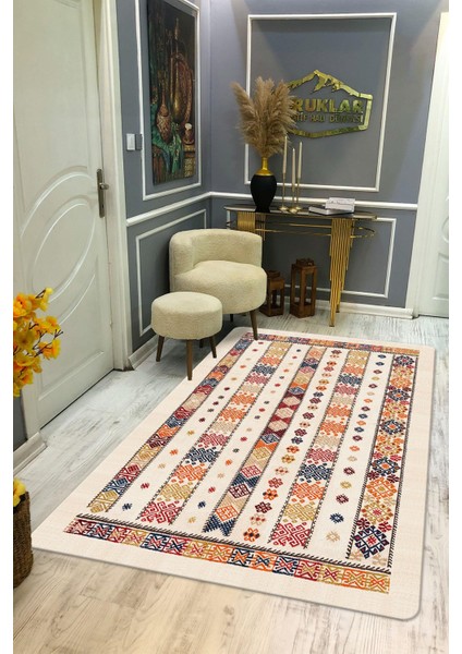 Kilim Desenli Kaymaz Tabanlı Yıkanabilir Leke Tutmaz Dot Taban Halı