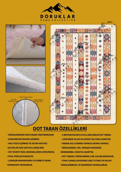 Kilim Desenli Kaymaz Tabanlı Yıkanabilir Leke Tutmaz Dot Taban Halı