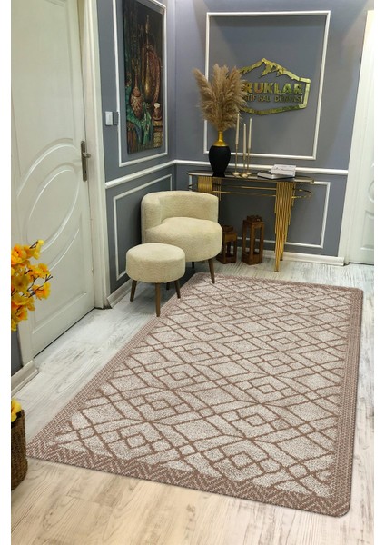 Kaymaz Tabanlı Yıkanabilir Leke Tutmaz Kilim Desenli Salon Halısı Dot Taban Halı KDH35