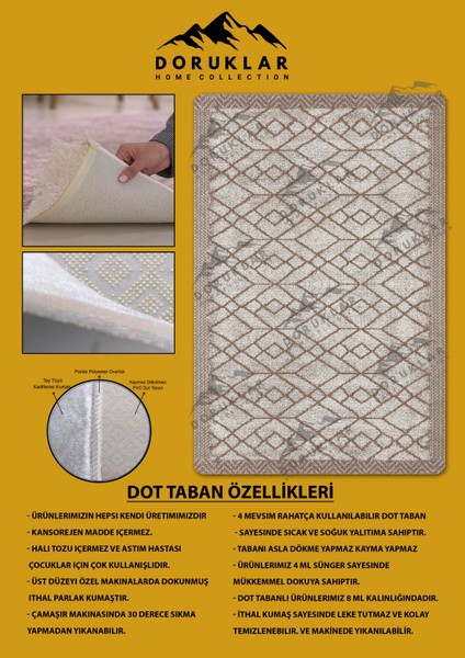 Kaymaz Tabanlı Yıkanabilir Leke Tutmaz Kilim Desenli Salon Halısı Dot Taban Halı KDH35