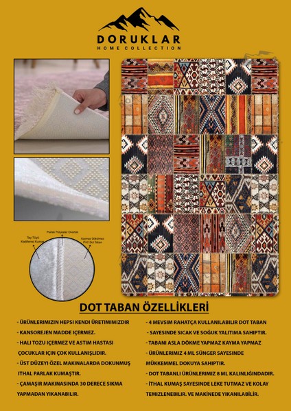 Kaymaz Tabanlı Yıkanabilir Leke Tutmaz Kilim Desenli Salon Halısı Dot Taban Halı KDH13 fiyatları