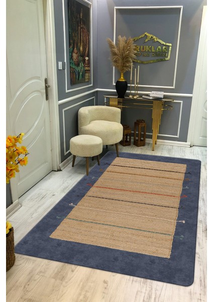 Kaymaz Tabanlı Yıkanabilir Leke Tutmaz Kilim Desenli Salon Halısı Dot Taban Halı KDH37