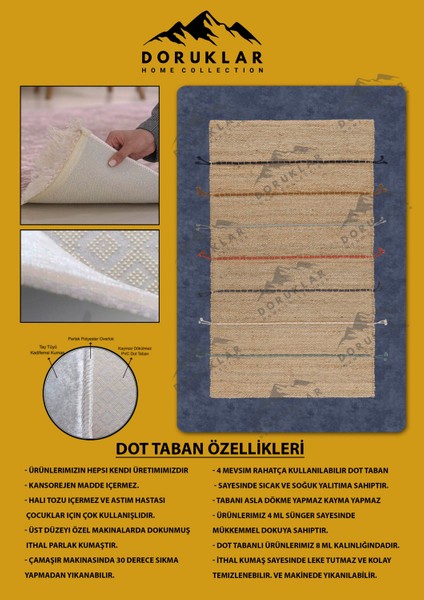 Kaymaz Tabanlı Yıkanabilir Leke Tutmaz Kilim Desenli Salon Halısı Dot Taban Halı KDH37