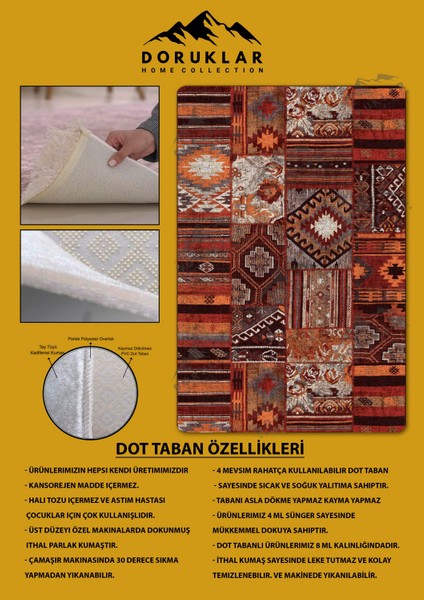 Kaymaz Tabanlı Yıkanabilir Leke Tutmaz Kilim Desenli Salon Halısı Dot Taban Halı KDH22