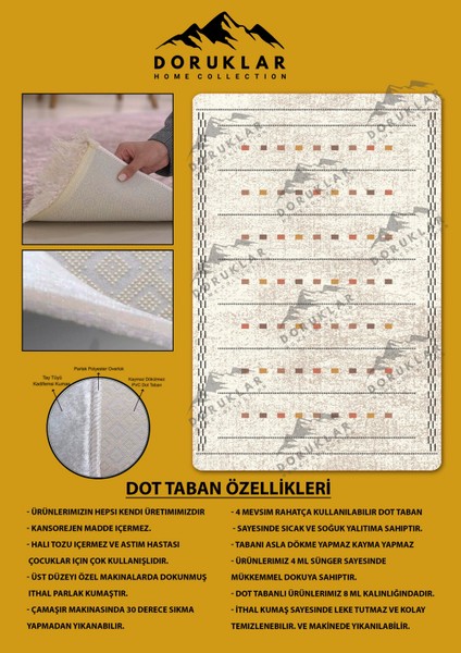 Kaymaz Tabanlı Yıkanabilir Leke Tutmaz Kilim Desenli Salon Halısı Dot Taban Halı KDH17