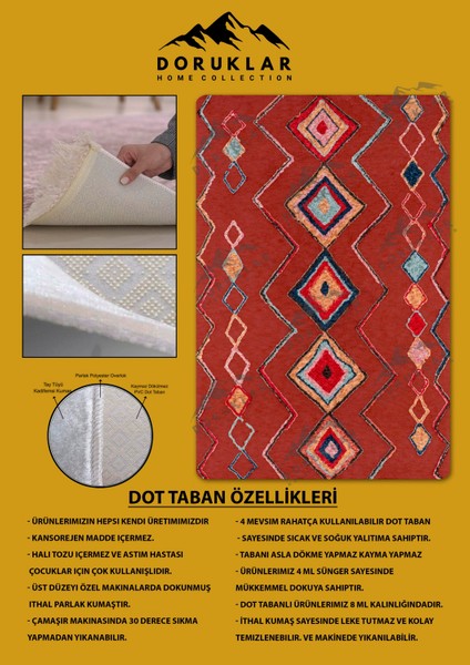 Kaymaz Tabanlı Yıkanabilir Leke Tutmaz Kilim Desenli Salon Halısı Dot Taban Halı KDH32