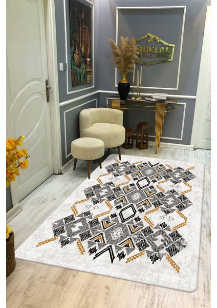 Kilim Desenli Kaymaz Tabanlı Yıkanabilir Leke Tutmaz Dot Taban Halı
