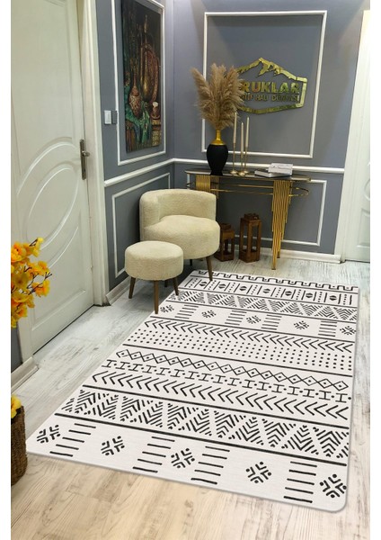 Kaymaz Tabanlı Yıkanabilir Leke Tutmaz Kilim Desenli Salon Halısı Dot Taban Halı KDH26