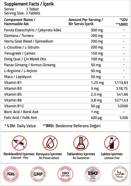 Women 200 mg + Damiana 200 mg 60 Tablets modelleri