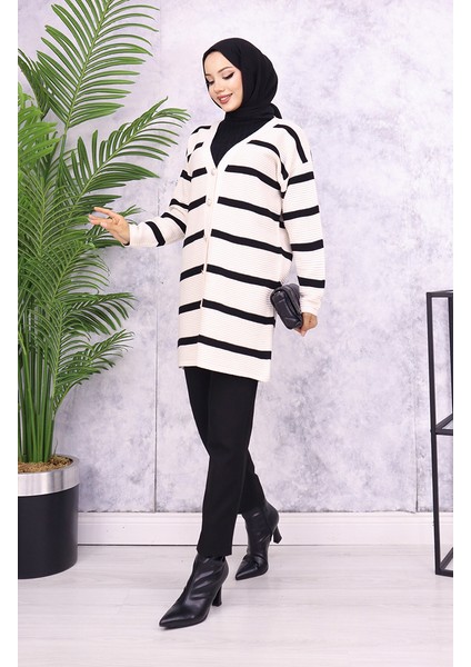 Fitilli Çizgili Triko Hırka 3090-02 Taş fiyatları