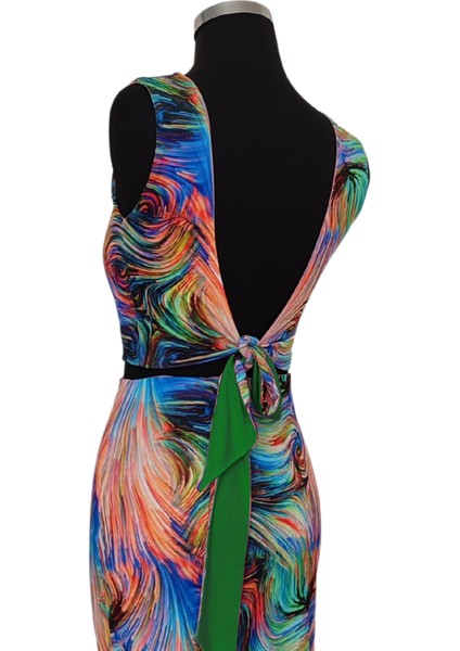 Çift Taraflı Sırtı Bağlamalı Crop Yeşil - Soyut