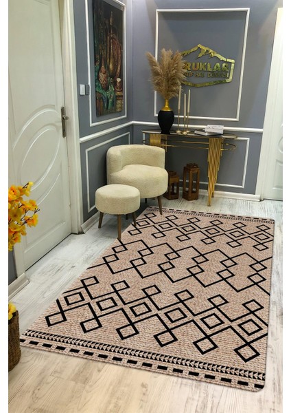 Kaymaz Tabanlı Yıkanabilir Leke Tutmaz Kilim Desenli Salon Halısı Dot Taban Halı KDH36