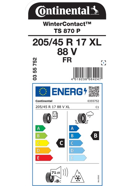 205/45 R17 88V Xl Wintercontact Ts 870 P Fr Oto Kış Lastiği 4lü Set(Üretim Yılı: 2024)