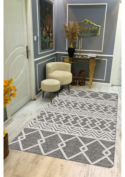 Kaymaz Tabanlı Yıkanabilir Leke Tutmaz Kilim Desenli Salon Halısı Dot Taban Halı KDH33