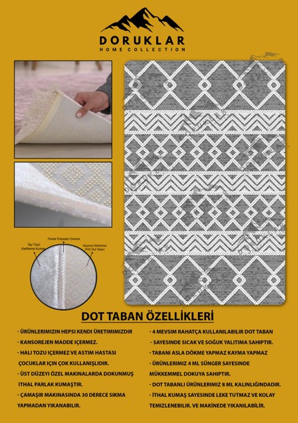 Kaymaz Tabanlı Yıkanabilir Leke Tutmaz Kilim Desenli Salon Halısı Dot Taban Halı KDH33