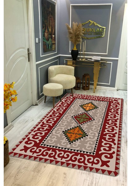 Kilim Desenli Kaymaz Tabanlı Yıkanabilir Leke Tutmaz Dot Taban Halı