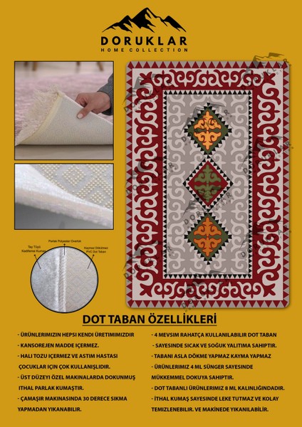 Kilim Desenli Kaymaz Tabanlı Yıkanabilir Leke Tutmaz Dot Taban Halı