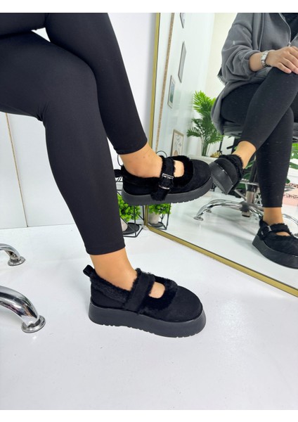 Günlük Kadın Babet Süet Kalın Tırtıklı Taban Kemer Detaylı Oval Burunlu Ayarlanabilir Tokalı 500h fırsatları