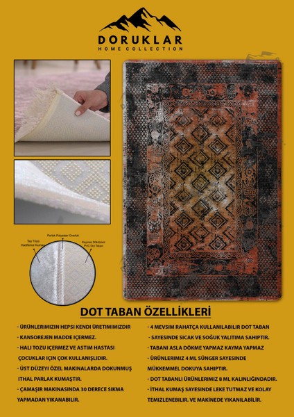 Kaymaz Tabanlı Yıkanabilir Leke Tutmaz Kilim Desenli Salon Halısı Dot Taban Halı KDH16 fiyatları
