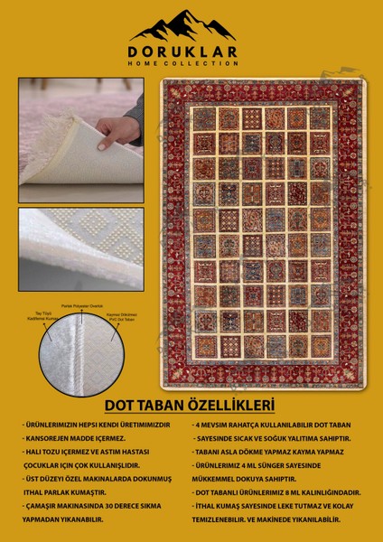 Kaymaz Tabanlı Yıkanabilir Leke Tutmaz Kilim Desenli Salon Halısı Dot Taban Halı KDH19