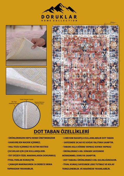 Kaymaz Tabanlı Yıkanabilir Leke Tutmaz Kilim Desenli Salon Halısı Dot Taban Halı KDH14 fiyatları