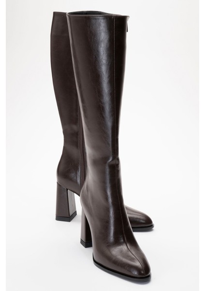 Decer Kahverengi Cilt Kadın Topuklu Çizme