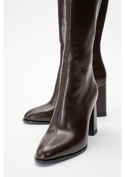 Decer Kahverengi Cilt Kadın Topuklu Çizme modelleri