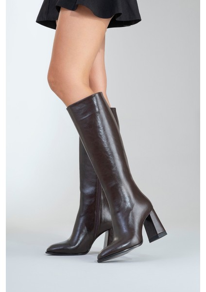 Decer Kahverengi Cilt Kadın Topuklu Çizme indirimleri