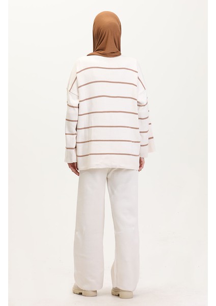Çizgili Triko Takım 3083-04 Krem indirimleri
