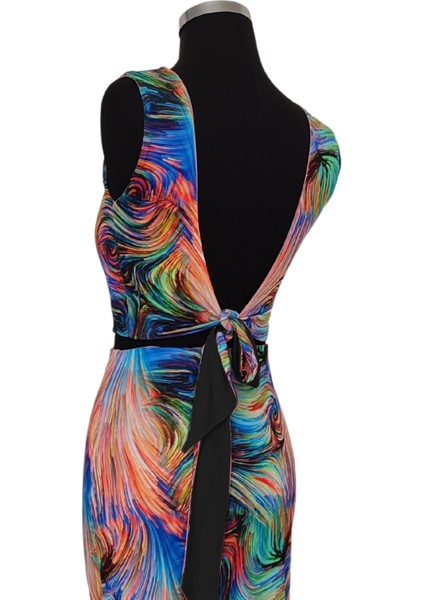 Çift Taraflı Sırtı Bağlamalı Crop Siyah - Soyut