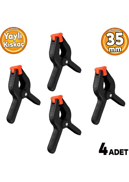 Yaylı Kıskaç Mandal El Tip İşkence Siyah Klips Hobi 35 mm 4 Adet