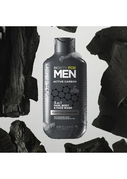 For Men Active Carbon 3'ü 1 Arada Saç, Vücut ve Yüz Temizleyici