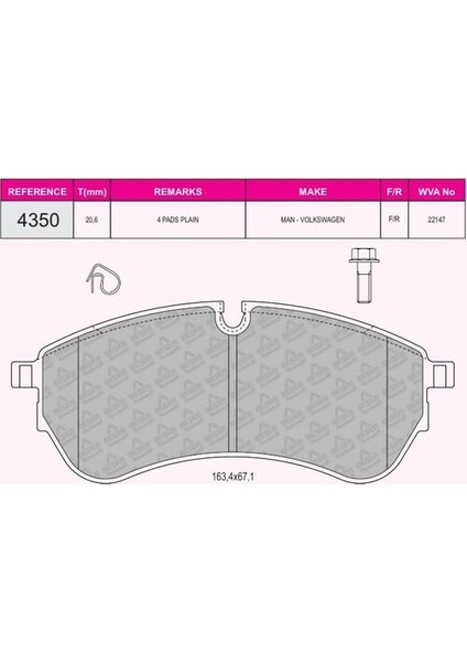 4350 Fren Balatası Arka Crafter 2.0 16-Dasa-B-C \ Daua-B-C \ Dava \ Dawa Man Tge 2.0tdı 16- 2N0698151