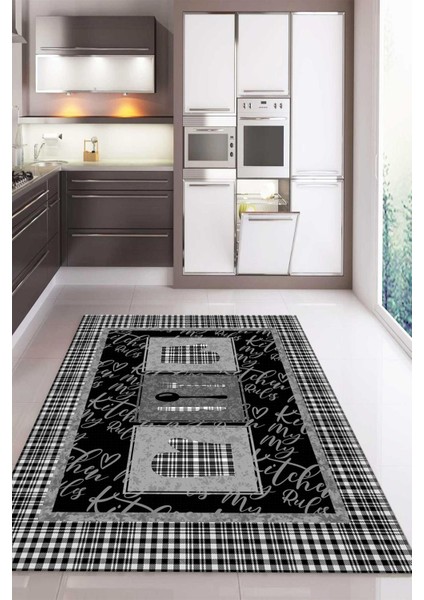Kaymaz Taban Dijital Baskı Yıkanabilir Modern Desenli Mutfak Halısı