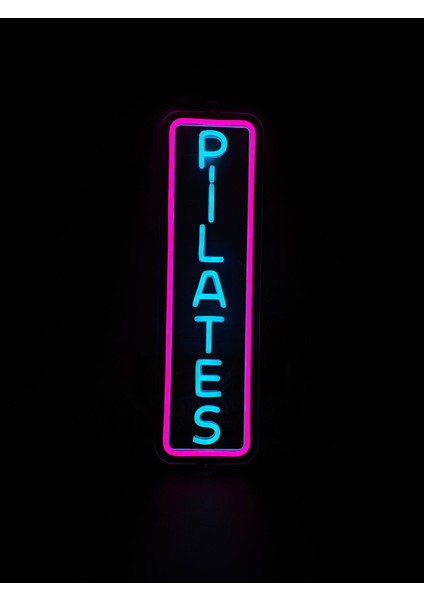 'pilates' Işıklı Neon LED Dekoratif Duvar Yazısı Tabelası (15 x 50 cm )